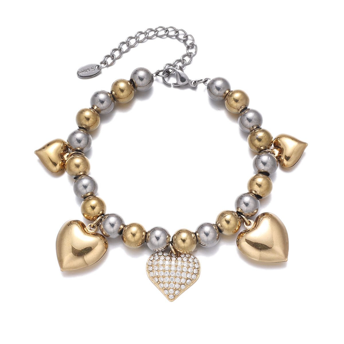 Alta Europa y los Estados Unidos joyas exquisitas de acero inoxidable diamante completo amor brazalete de cuentas hecha a mano in joyas de moda