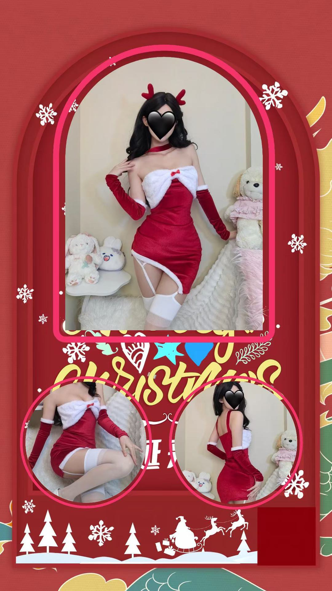 Christmas Bunny Costume Set with Dress, Gloves, Ears and White Garter — detail image 2