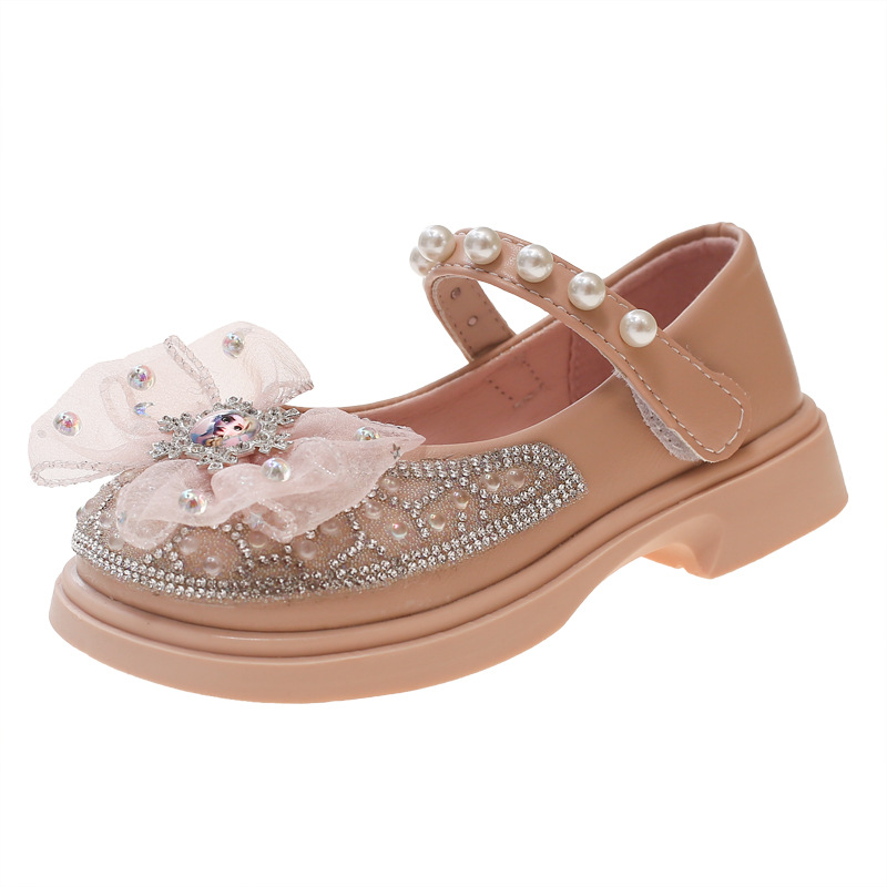 Zapatos de cristal para niñas zapatos de cuero princesa para niños 2025 nuevos zapatos de un solo niño arco de estilo extranjero zapatos de chicas