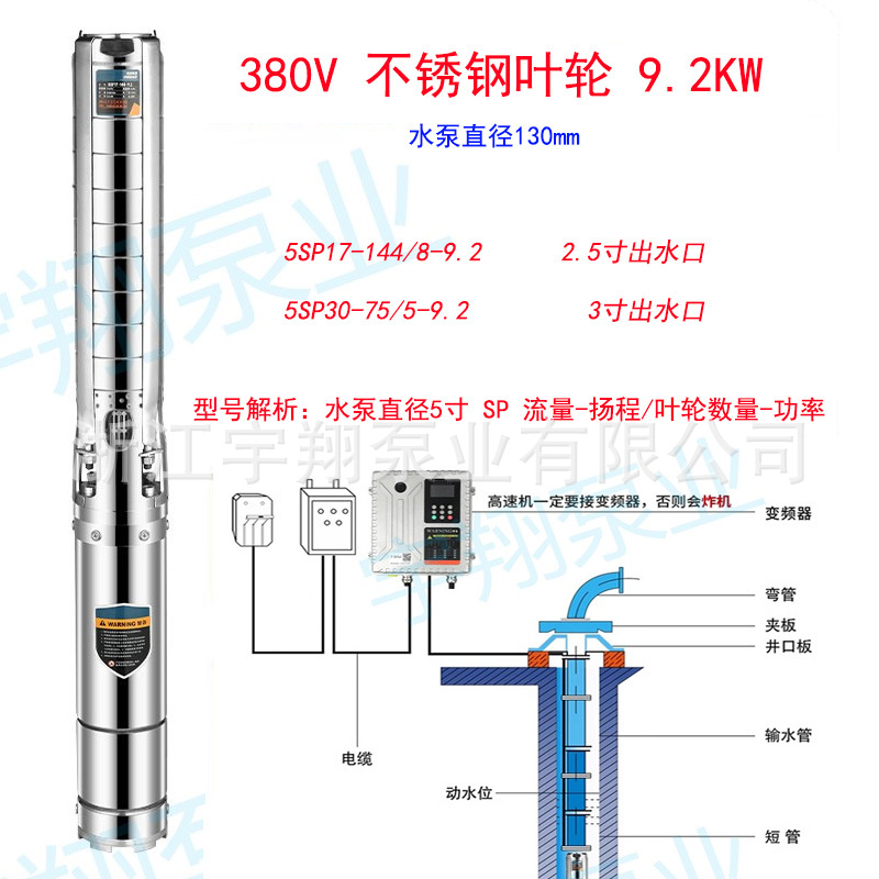Bomba sumergible de imán permanente con frecuencia variable bomba de pozo profundo de alta velocidad bomba de agua profunda de alta elevación impulsor de acero inoxidable bomba de pozo profundo de alta velocidad trifásica
