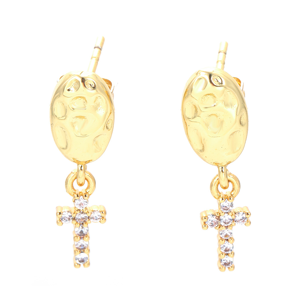 Women'S Gender Retro Cross Copper Drop Earrings Plating Inlay Zircon Copper Earrings