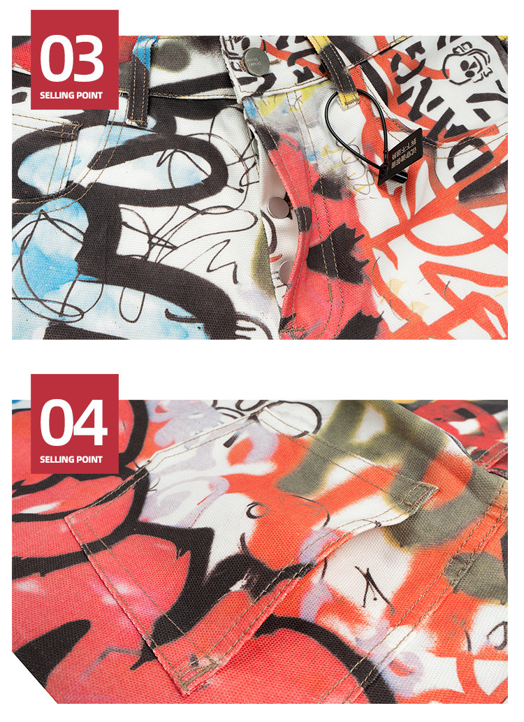 Pantaloni larghi da uomo con stampa graffiti, unisex, larghi, tubolari, multi-taglie, floreali, tendenza_voghion.com