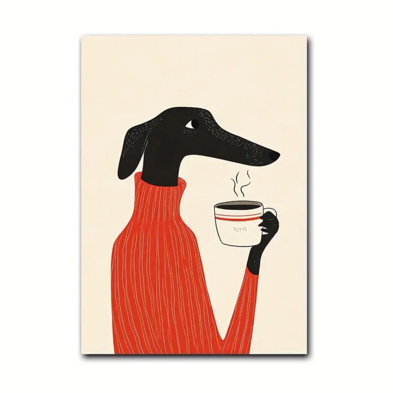 1 Piece/Set of Unique Dog Drinking Coffee Whimsical Greyhound Wall Art Prints, Fun Dog Prints 1 Piece/Set of Unique Dog Drinking Coffee Whimsical Greyhound Wall Art Prints, Fun Dog Prints