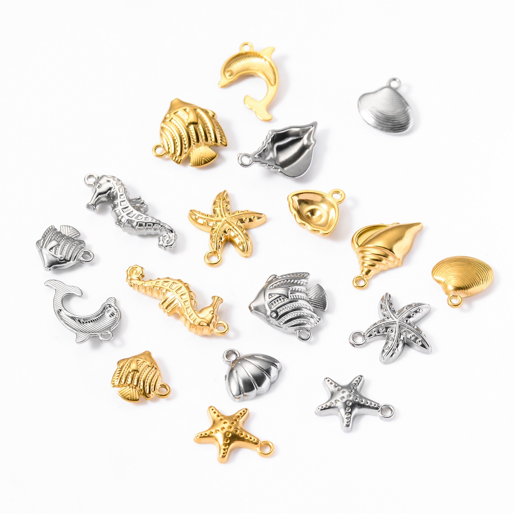 Pendant Jewelry Making Type 5 PCS/Package 12.5*12.5mm 13.5*13mm 13.5*16mm 304 Stainless Steel Starfish Shell Fish Pendant