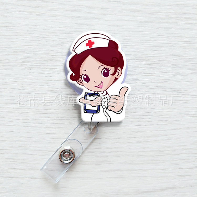 Nueva linda moda coreana de dibujos animados hebilla fácil de tirar tarjeta de trabajo clip de insignia certificado hebilla telescópica clip de insignia al por mayor