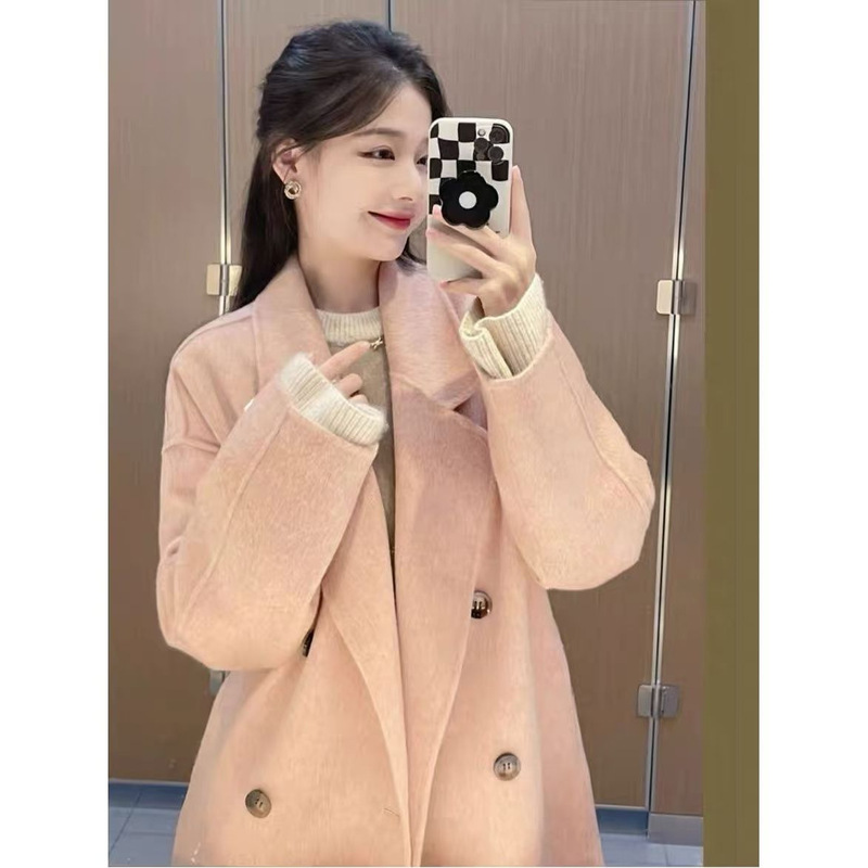 灰色双面毛呢大衣女2025秋冬新款韩版宽松中长款呢子加厚外套女装|undefined