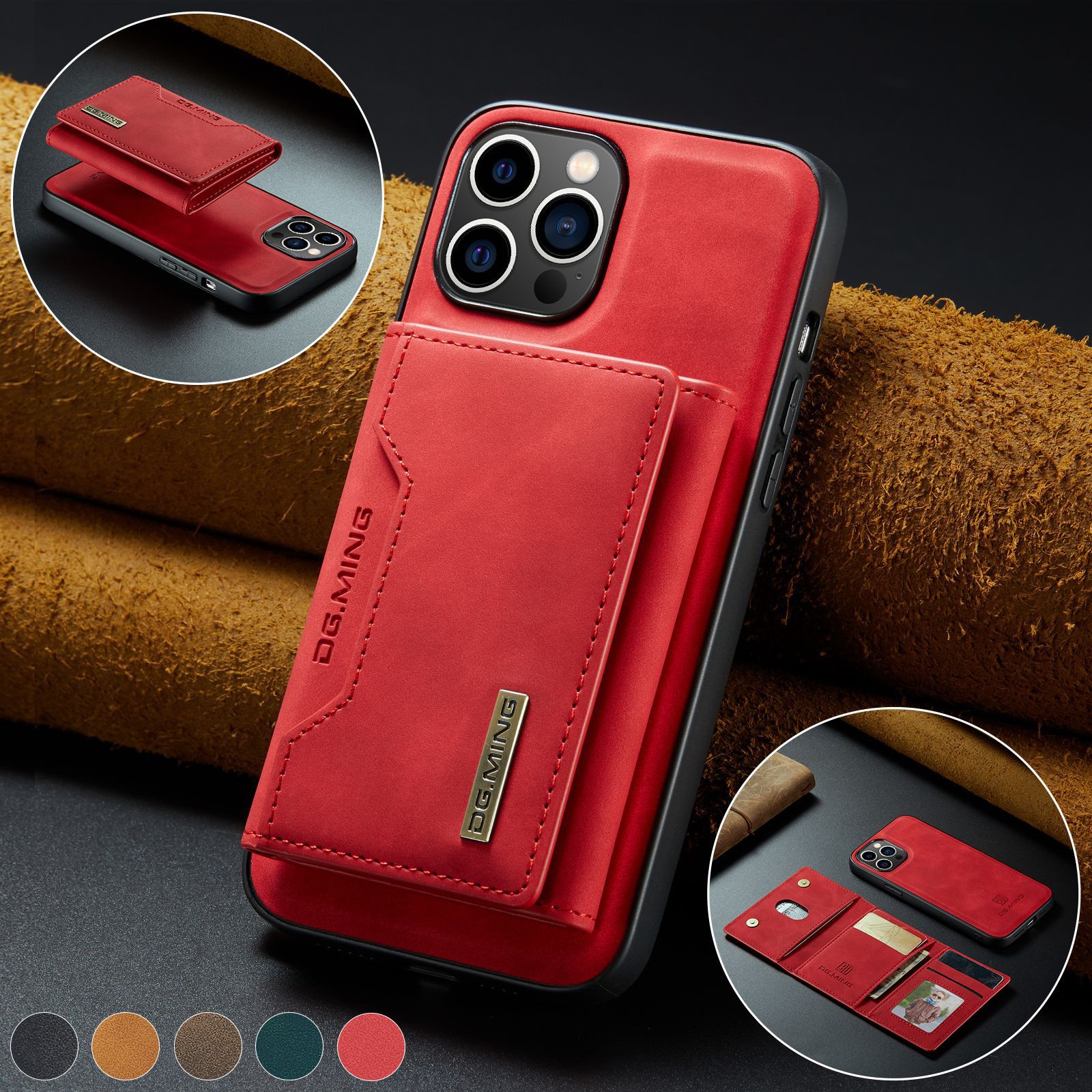 适用iPhone12promax卡包保护壳苹果15磁吸二合一8Plus手机皮革11