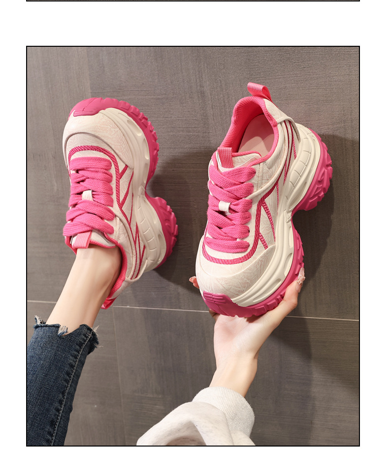 Giày sneaker nữ chunky đế dày tăng chiều cao phong cách thể thao — màu hồng chi tiết 12