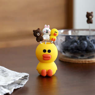 Customized Cartoon Stainless Steel Tableware Ins Portable Fork Set Creative Duck Food Grade Silicone Fruit Fork