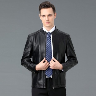 2022 New Young and Middle-aged Men's Leather Autumn Thin Sheepskin fleece-lined Collar Leather Jacket Men's Dad Clothes