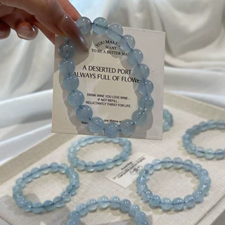 巧恩海蓝宝散珠素圈水晶手链手串冰透海蓝宝石充填DIY半成品批发