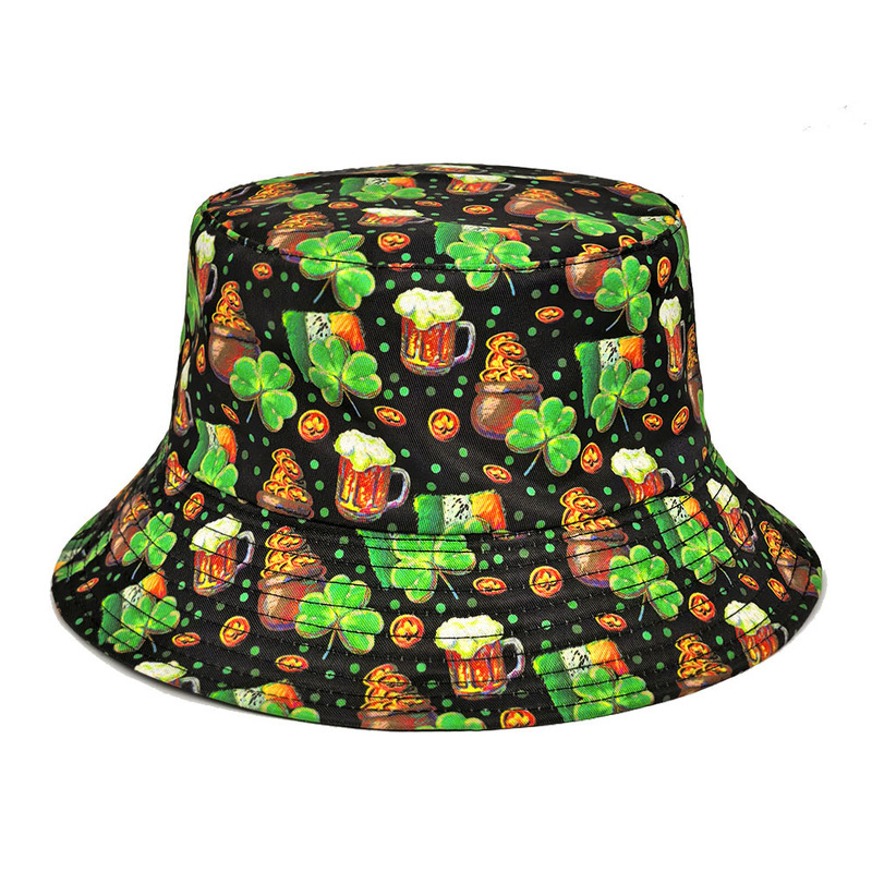 St. Patrick's Day Hat with Irish Clover Print, Sun Hat for Women, Fisherman's Hat St. Patrick's Day Hat with Irish Clover Print, Sun Hat for Women, Fisherman's Hat