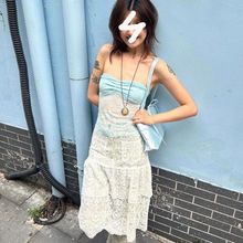 甜辣小众蕾丝拼接褶皱修身背心ins2025夏季韩版简约辣妹性感抹胸