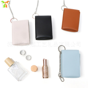 in stock Lipstick Leather Case Portable Hangable Chain Storage Bag Small Mini Portable Lipstick Bag with Logo