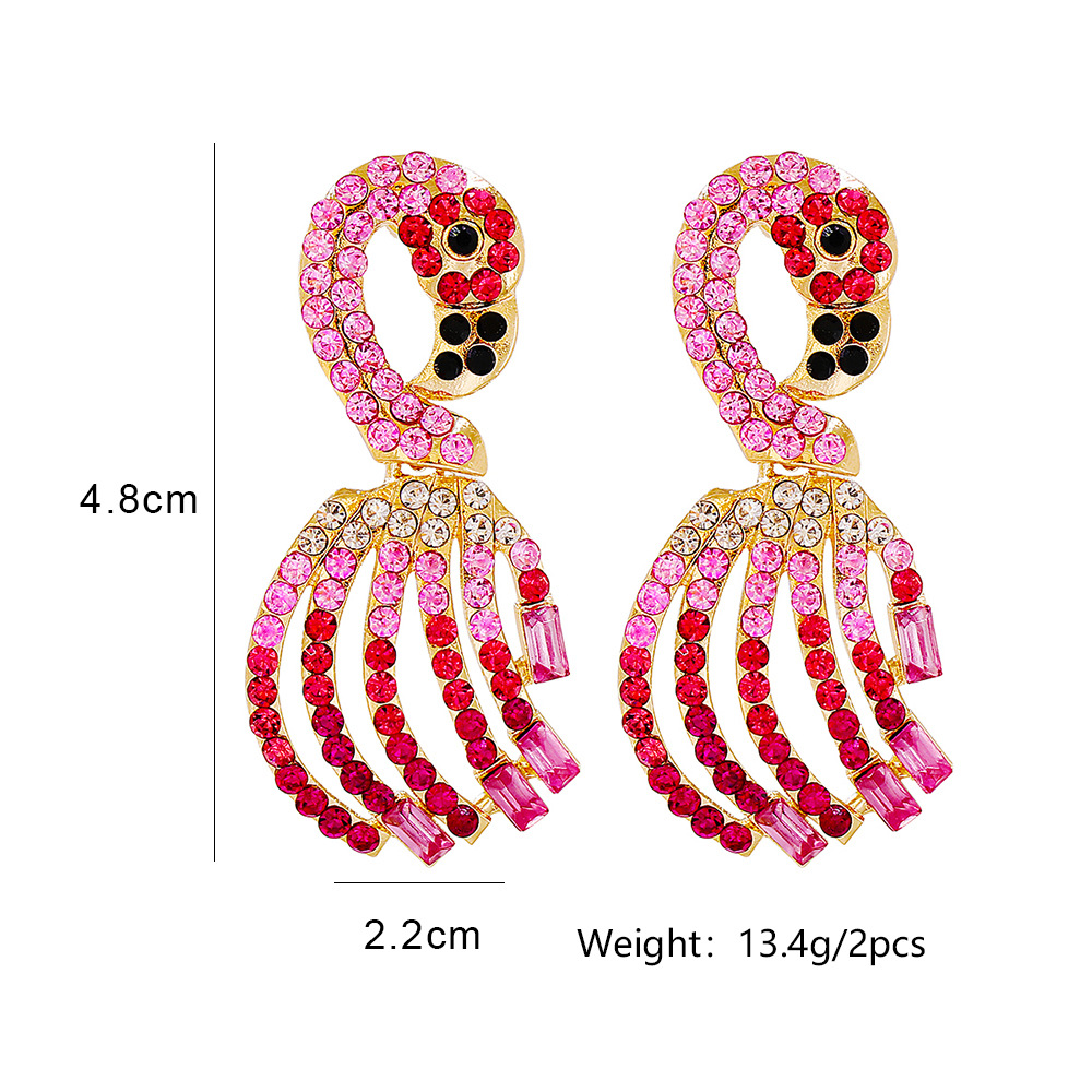 Fashion Creative New Pink Girl Flamingo Full Rhinestone Ornament Alloy Earrings display picture 1