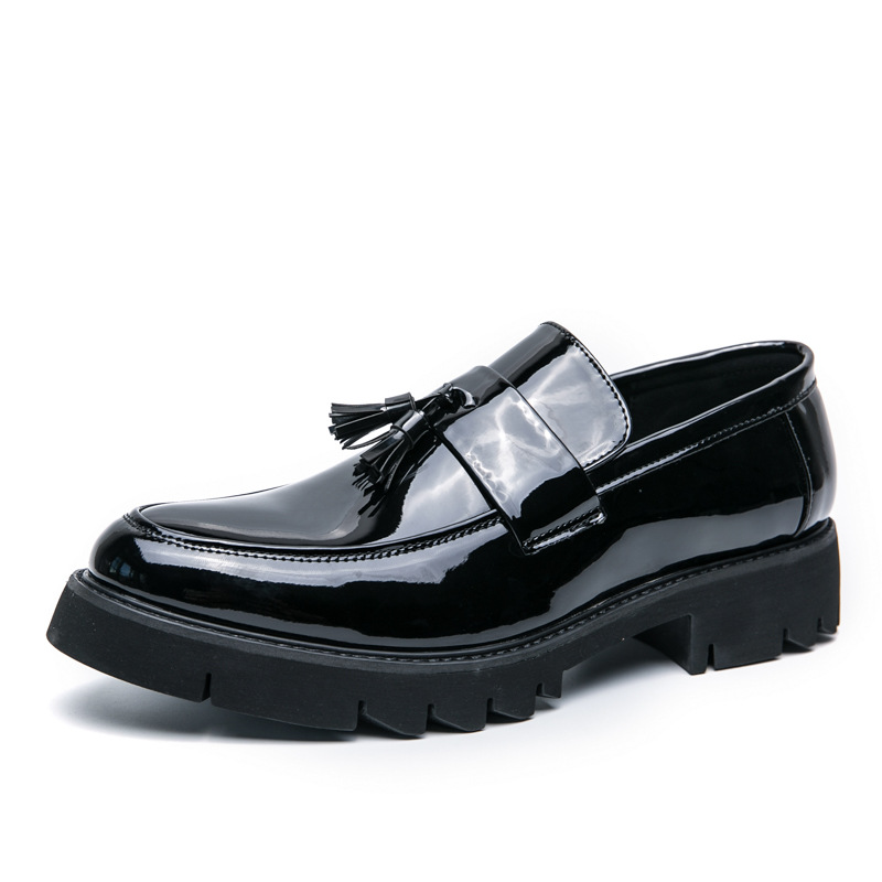 2025 primavera nueva zapatos de cuero de cabeza grande, cuero de imprimación gruesa brillante, bordas casuales, zapatos Lefour para hombres, peinados, zapatos de moda image 6