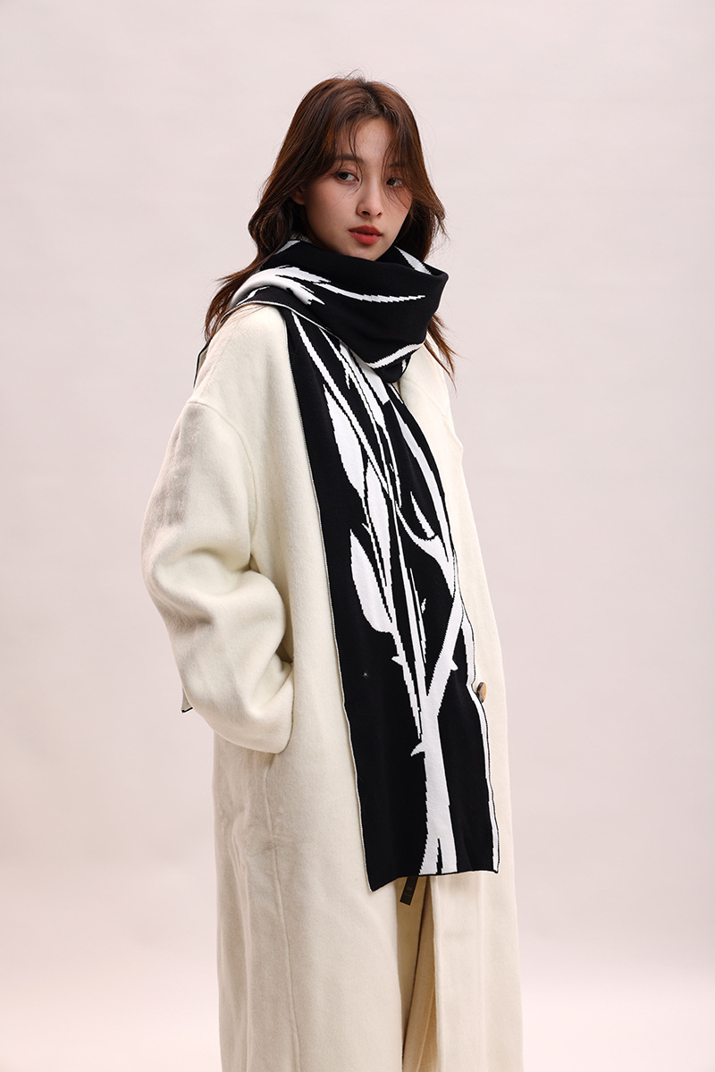 Sciarpa invernale in lana lavorata a maglia con filato di velluto di coniglio, atmosfera rosa spinata estesa, per coppie_voghion.com