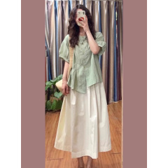 プラスサイズの夏服、チェック柄のシャツ、トップス、スカートのセット、太った女性のためのツーピーススーツ、痩身と肉をカバーするスーツ