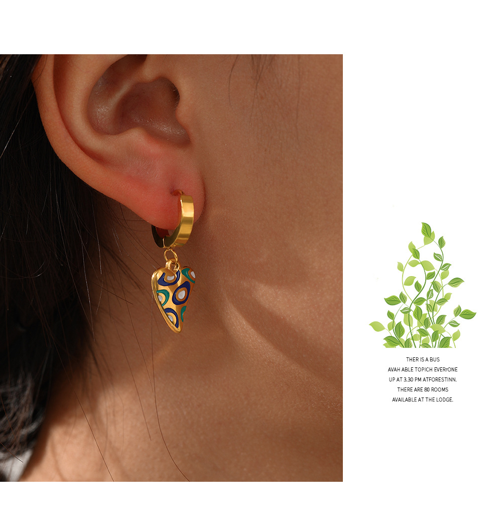 Ethnic Style Heart Shape Stainless Steel Enamel Drop Earrings 1 Pair