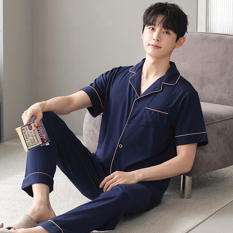 [personalizada] pijamas de hombre de verano moda pantalones largos de manga corta delgados simples casuales grandes set de ropa para el hogar