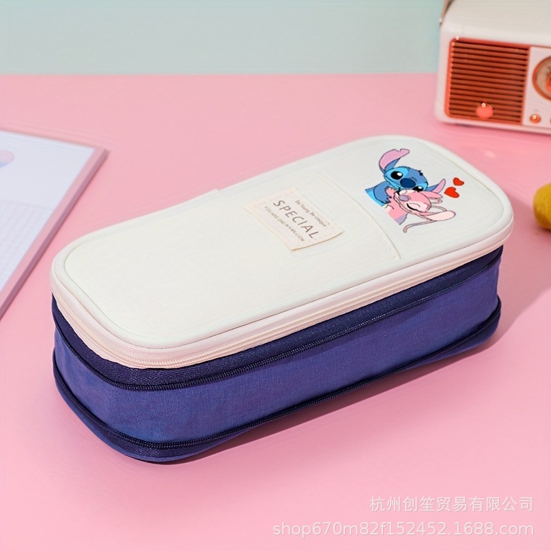 Stitch ペンバッグ 大容量文具収納バッグ 小学生用 二層子供用ポータブル文具バッグ 写真プリント付き|undefined