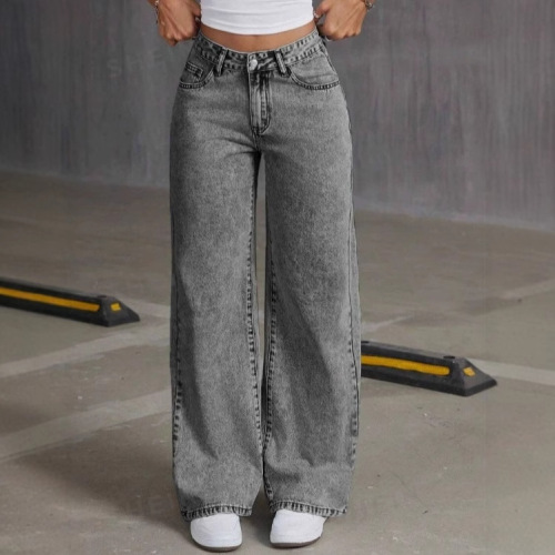 Amazon Retro Bow Embroidery Washed Denim Women's American Sweet and Spicy Style Straight Leg Loose Long Pants