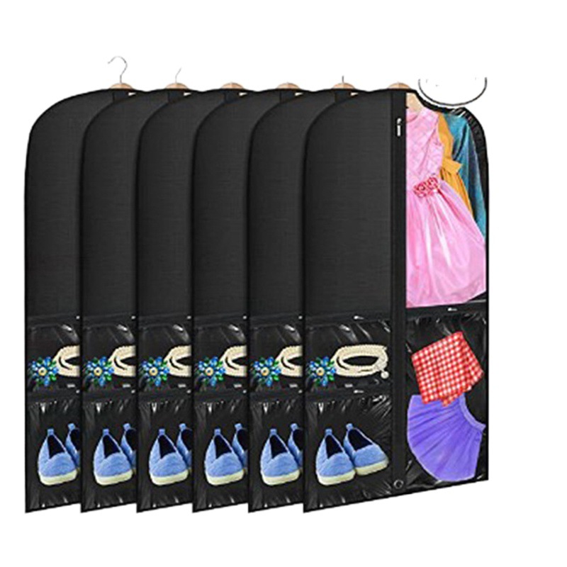 Nuevo material translúcido PEVA ropa cubierta de polvo transparente ventana ropa para niños bolsa de polvo cubierta de traje negro