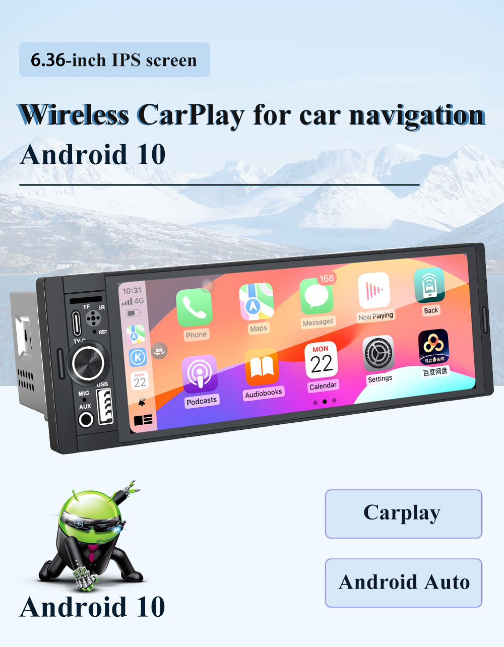 6.36inch General Motors Central Control Display Screen Car Navigation System All-In-One Gps Navigation Wireless Carplay