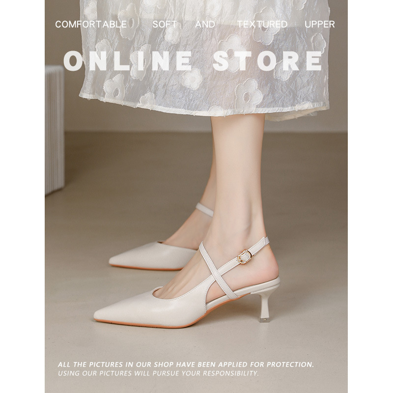 788 Fuxing Women's 2025 Thin Heel High Heels Women's Summer New Style One-Strap Sandals French Pointed Toe Elegant Versatile