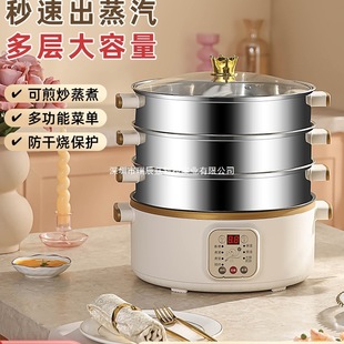 Electric Pot for Steaming and Stewing, Stainless Steel Electric Steamer, Small Electric Steamer, Multi-Functional Household Three-Layer Appointment Timer