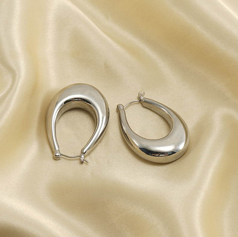 Stainless Steel Material Oval Pattern 1 Pair Fashion Oval Plating Stainless Steel 18k Gold Plated Earrings