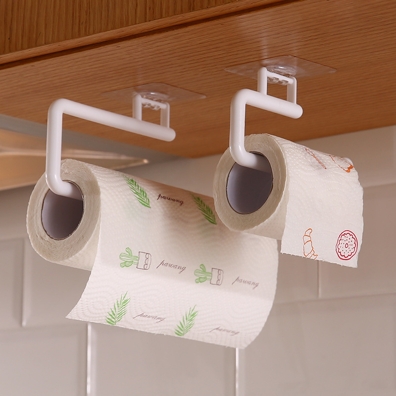 Kitchen Paper Towel Holder, Punch-Free Roll Paper Holder, Hanging Rack, Plastic Wrap Storage Rack, Toilet Paper Hook, Rag Holder