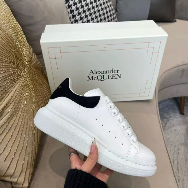 Putian Mcqueen White Shoes Cowhide Versatile Sneakers for Men and Women Thick-Soled Platform Shoes Increase Height by 5cm Cross-Border Hot Sale