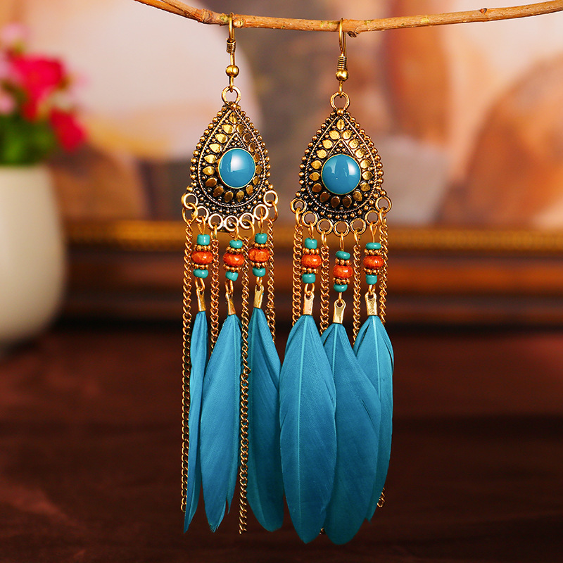 Dai Qian's new wine red court style women's feather earrings Ins…