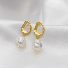 法式复古不规则金属珍珠耳坠耳环女韩国个性简约气质百搭耳钉耳饰