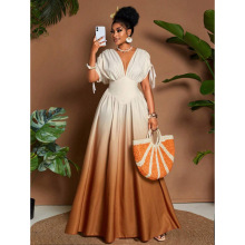E 36951 Tie gradient backless long dress �������¶����ȹ