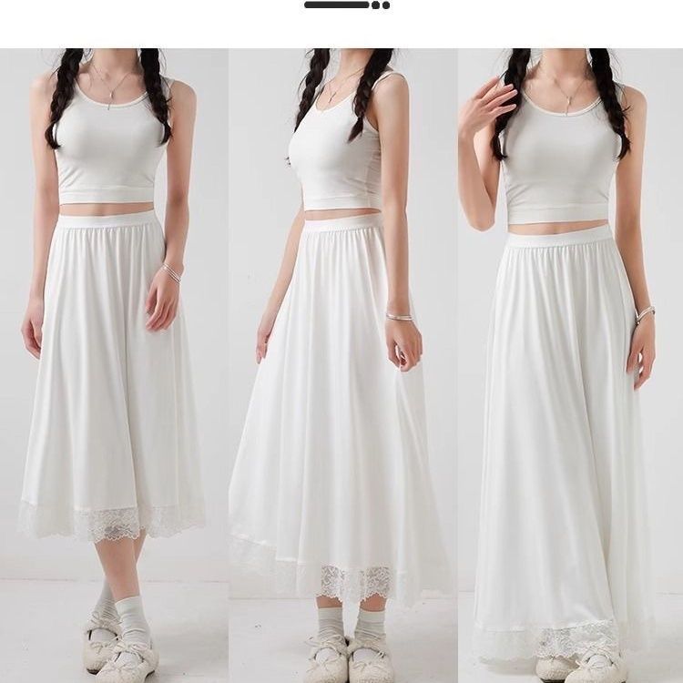 旗袍防走光衬裙汉服内衬显瘦蕾丝打底半身裙花边马面中长款|undefined