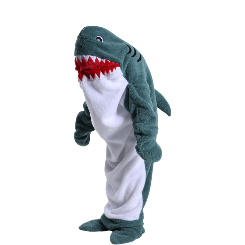 Cruzar la frontera nuevo tiburón saco de dormir manta de dibujos animados animal mono de franela de los hombres y las mujeres de desgaste del hogar pijama de tiburón