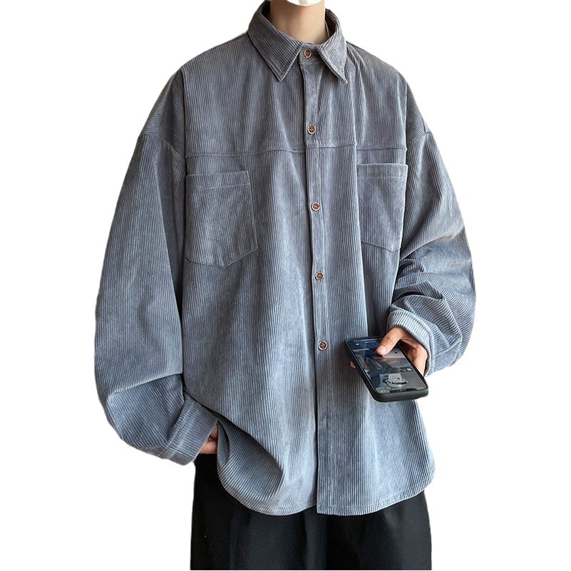 Camisa de pana para niños primavera y otoño vintage americano retro camisa de manga larga diseño japonés chaqueta casual