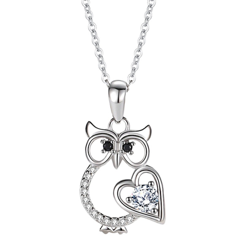 S925 plata diamante búho colgante collar mujer europea y americana transfronteriza oro rosa animal clavícula cadena joyería de plata