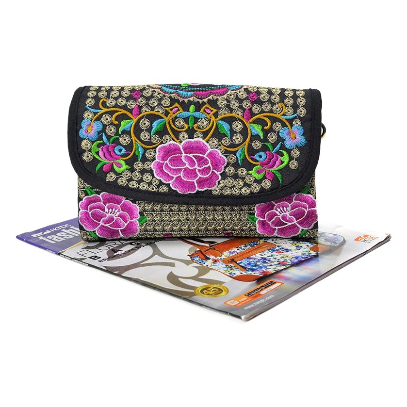 Ethnic canvas embroidery bag wholesale characteristic portable cross-body dual-purpose bag double-layer embroidery mobile phone coin purse