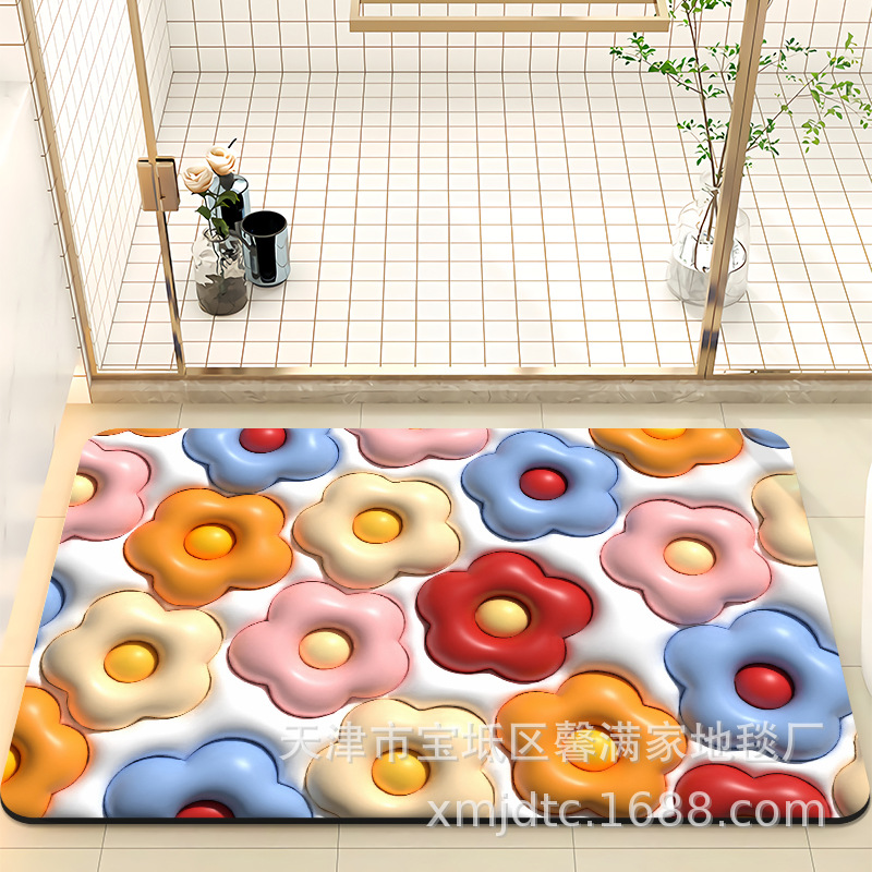Diseño original 3D visión baño puerta antideslizante absorbente de secado rápido resistente al desgaste estera del pie simple pequeña flor absorbente
