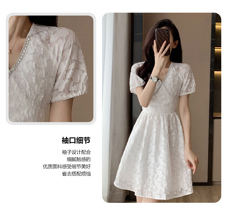 C8088 1220K VÁY ĐẦM LIỀN THÂN NỮ DONTDN DÁNG CHỮ A MÙA HÈ PHỤC CỔ CỔ ĐIỂN CỔ CHỮ V THỜI TRANG NỮ G04 SẢN PHẨM MỚI