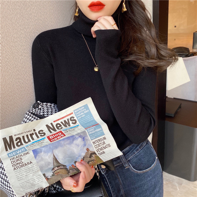 블랙 [하이 칼라 스타일] [화이트/가을 겨울/니트 스웨터/가을 여성/초가을 신작 여성 의류/2024 가을 신작 여성 의류/가을 스타일/가을 겨울 게으른 스타일 스웨터