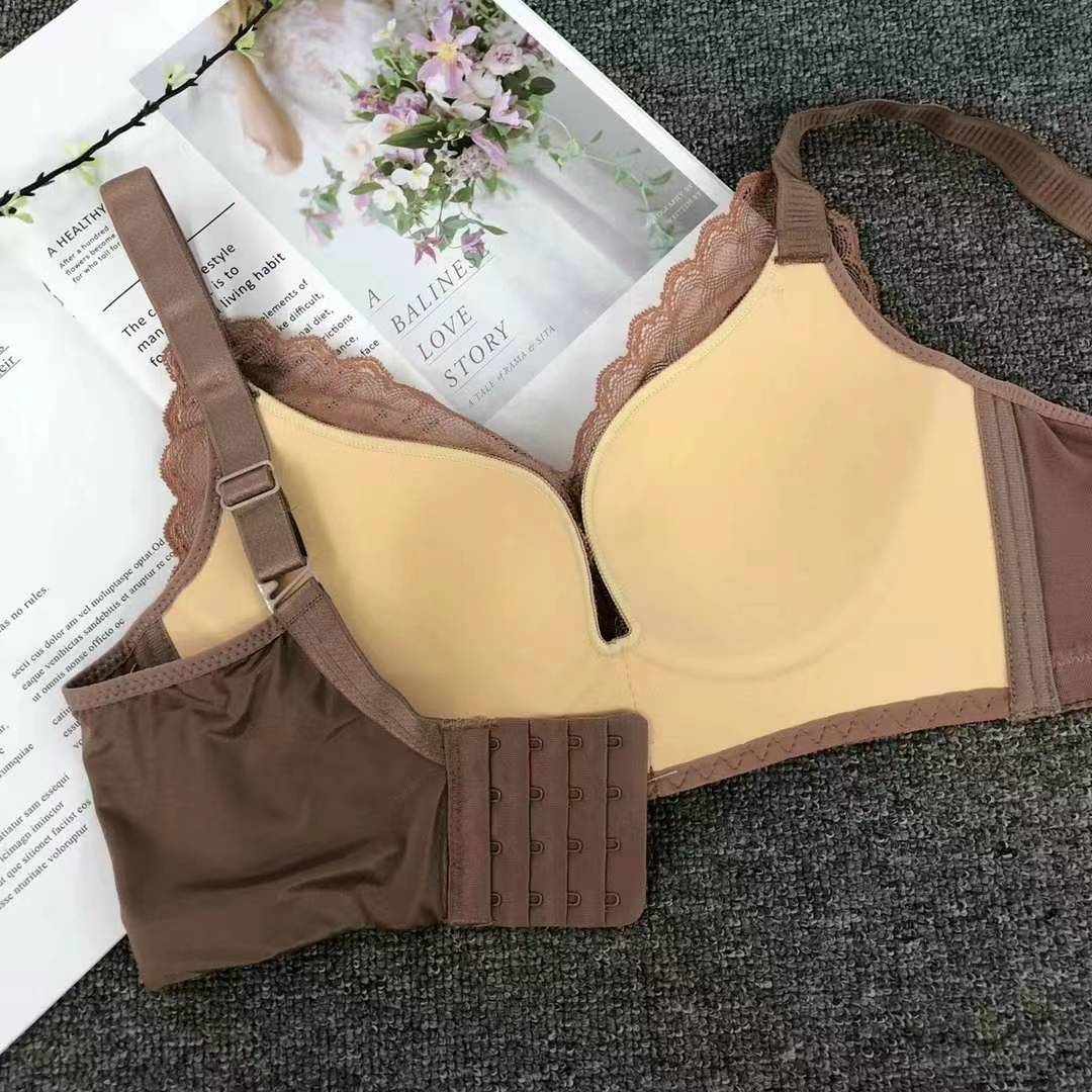 Nuevo sujetador de alta calidad de moda de encaje jacquard transpirable y cómodo ajuste lateral de pecho de cuatro botones ropa interior mujer