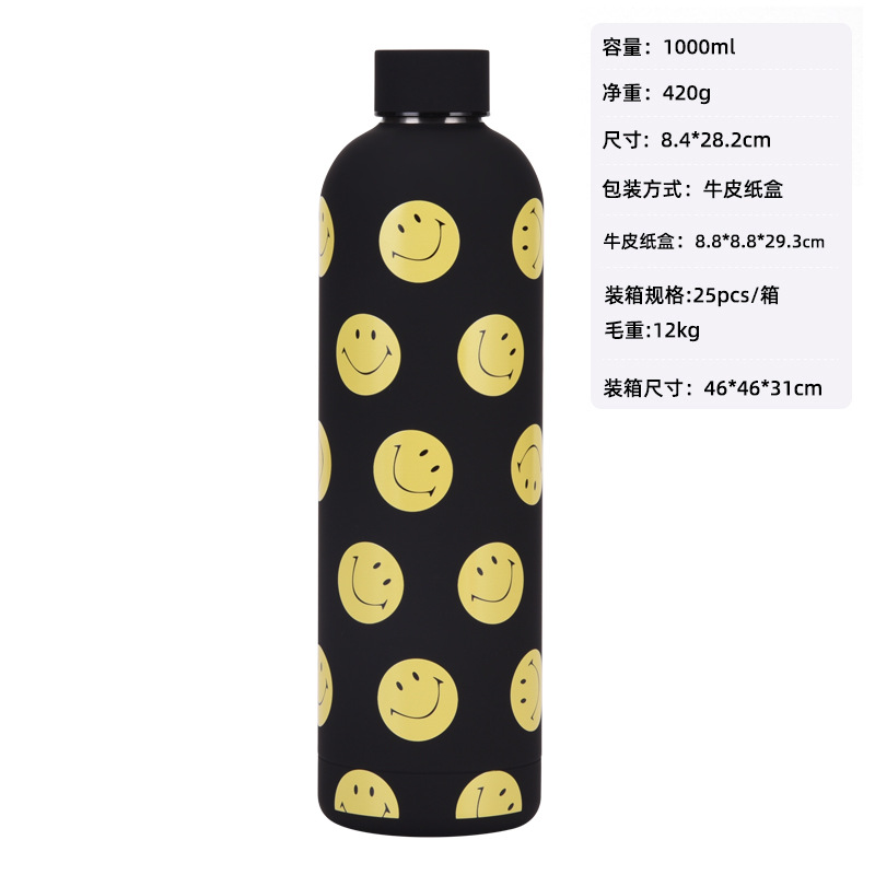 Nuevo tema sonriente de acero inoxidable termo taza con leche de paja taza de té taza de café traje mango deportes taza de agua