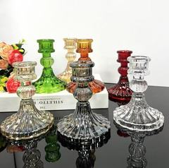 复古条纹玻璃烛台家居适配香薰蜡烛婚礼约会情人节蜡烛台装饰摆件