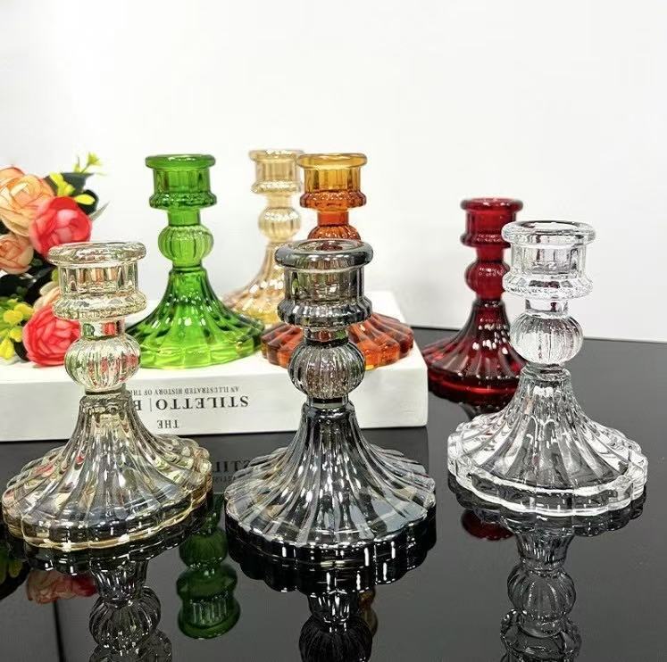 复古条纹玻璃烛台家居适配香薰蜡烛婚礼约会情人节蜡烛台装饰摆件|undefined