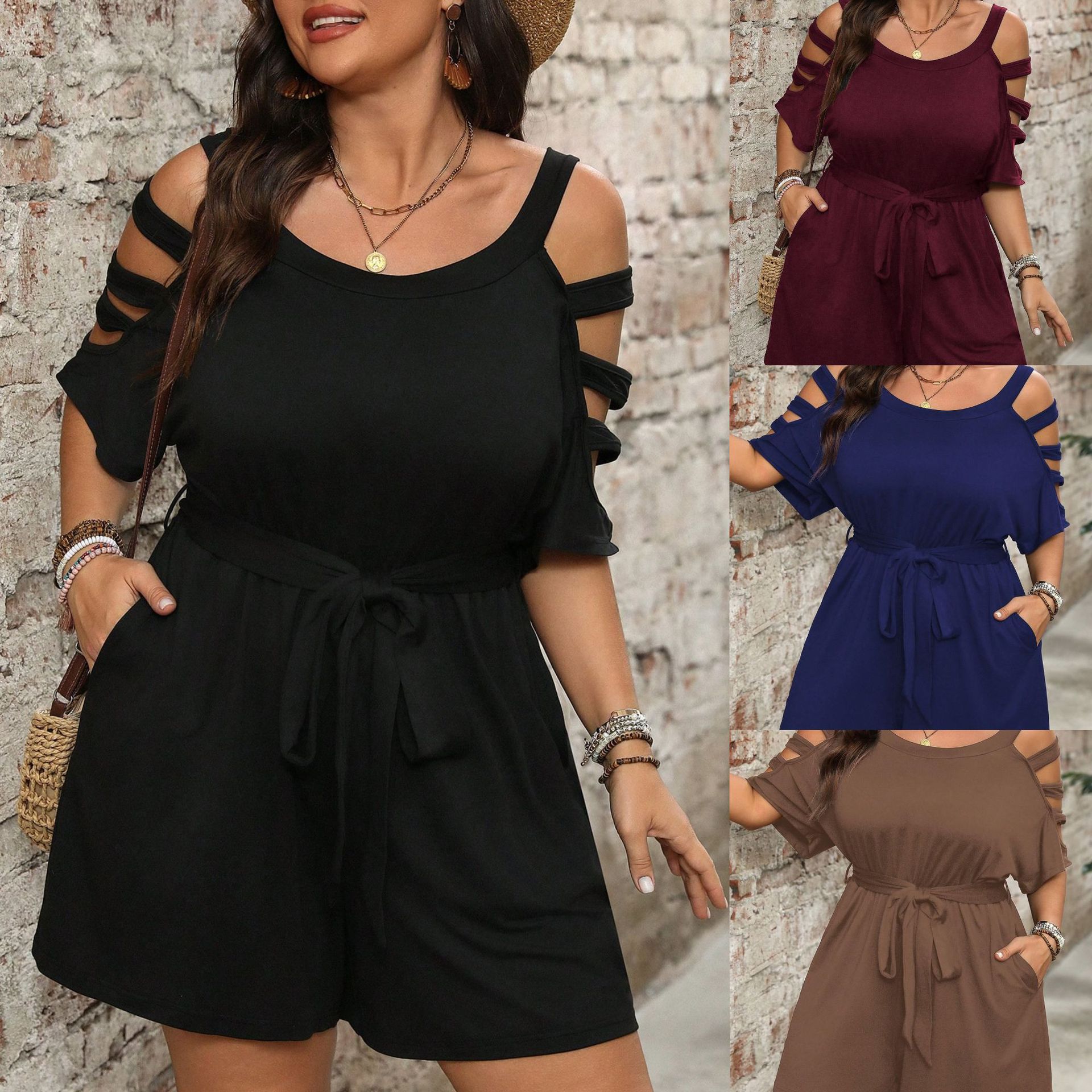 Plus Size Women's European and American Casual Fashion Off-Shoulder Jumpsuit Amazon Temu Cross-Border Export