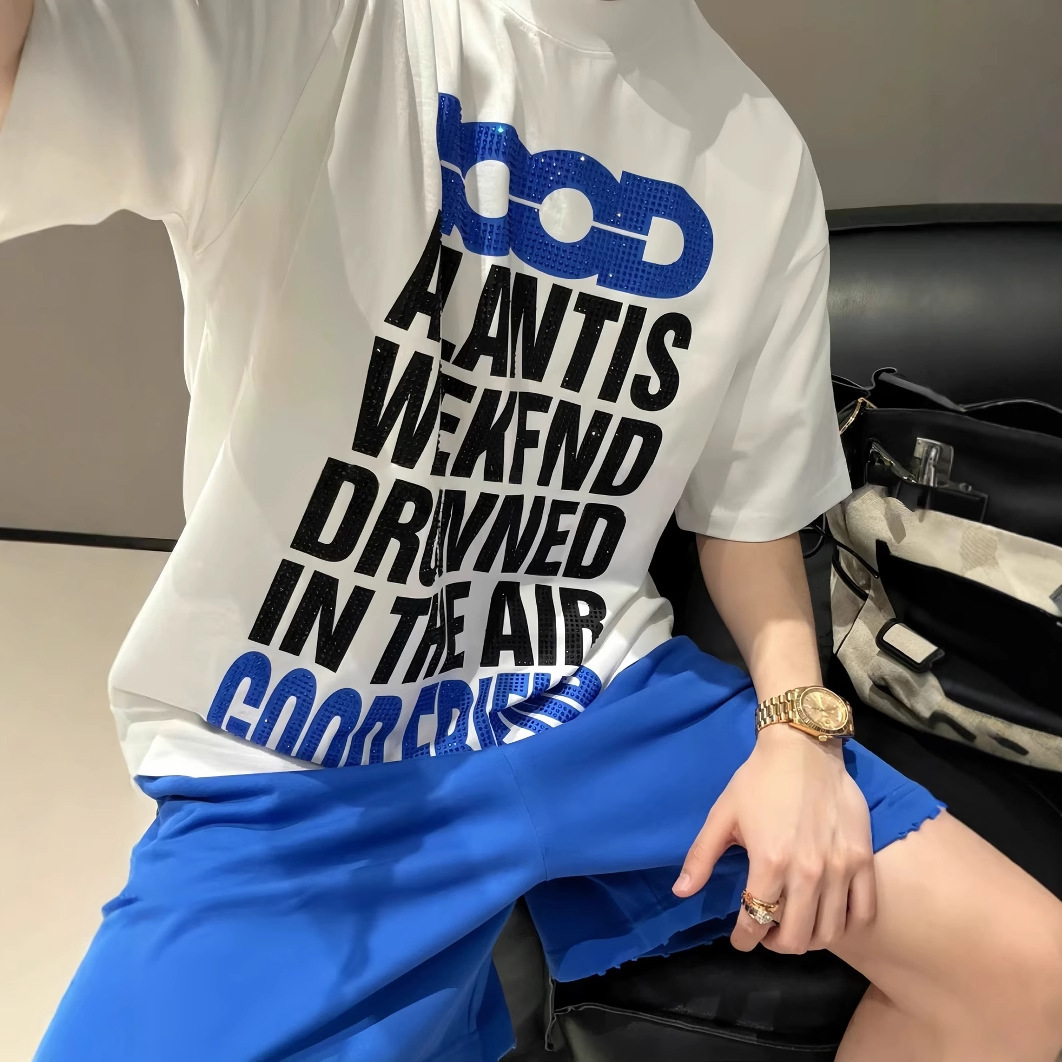 老白同款 GOODBRAND GOOD字母满钻圆领宽松直筒短袖T恤女男